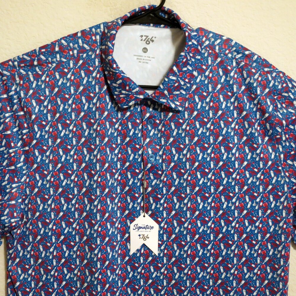 1764 Shirt Mens 2XL New Short Sleeve Performance Golf Polo Stretch Blue